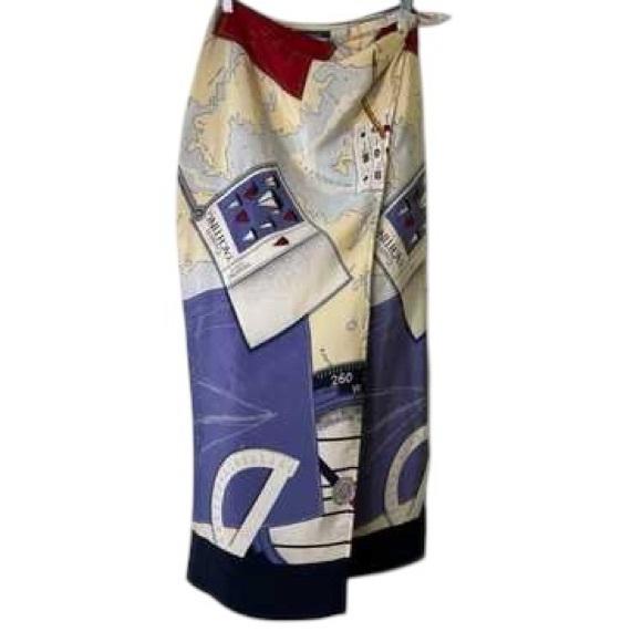 Lauren Ralph Lauren Dresses & Skirts - Vintage Ralph Lauren Silk Nautical Scarf Print Wrap Skirt Yacht 90s 8 EUC